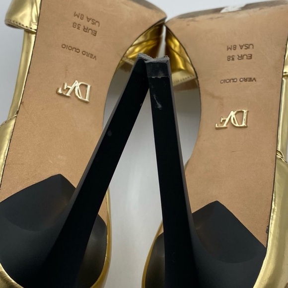 DVF Diane Von Furstenberg Jalen Heels Open Toe Ankle Strap Metallic Gold 8 - Picture 4 of 5